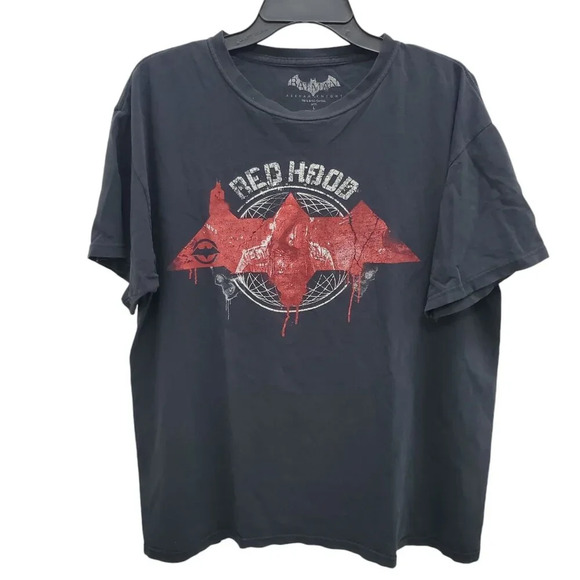 DC Batman Arkham Knight Mens Black Red Hood Heavy Distressed Graphic Gamer Tee L - Picture 1 of 6